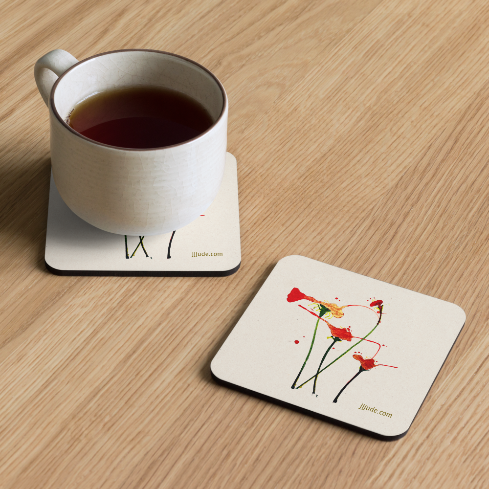 Floral Cream - Cork-back coaster