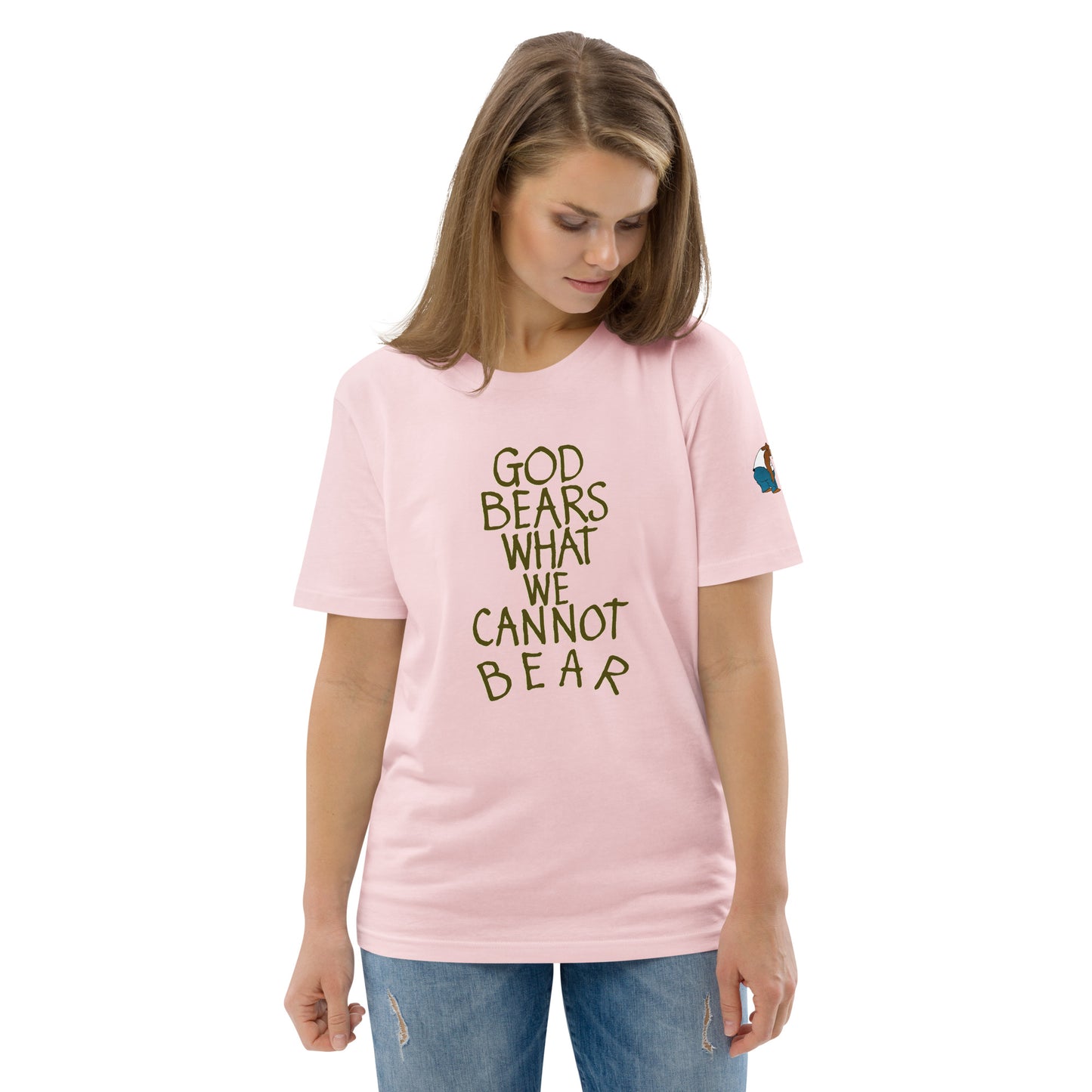 God Bears What We Cannot Bear: Unisex organic cotton t-shirts in light colors