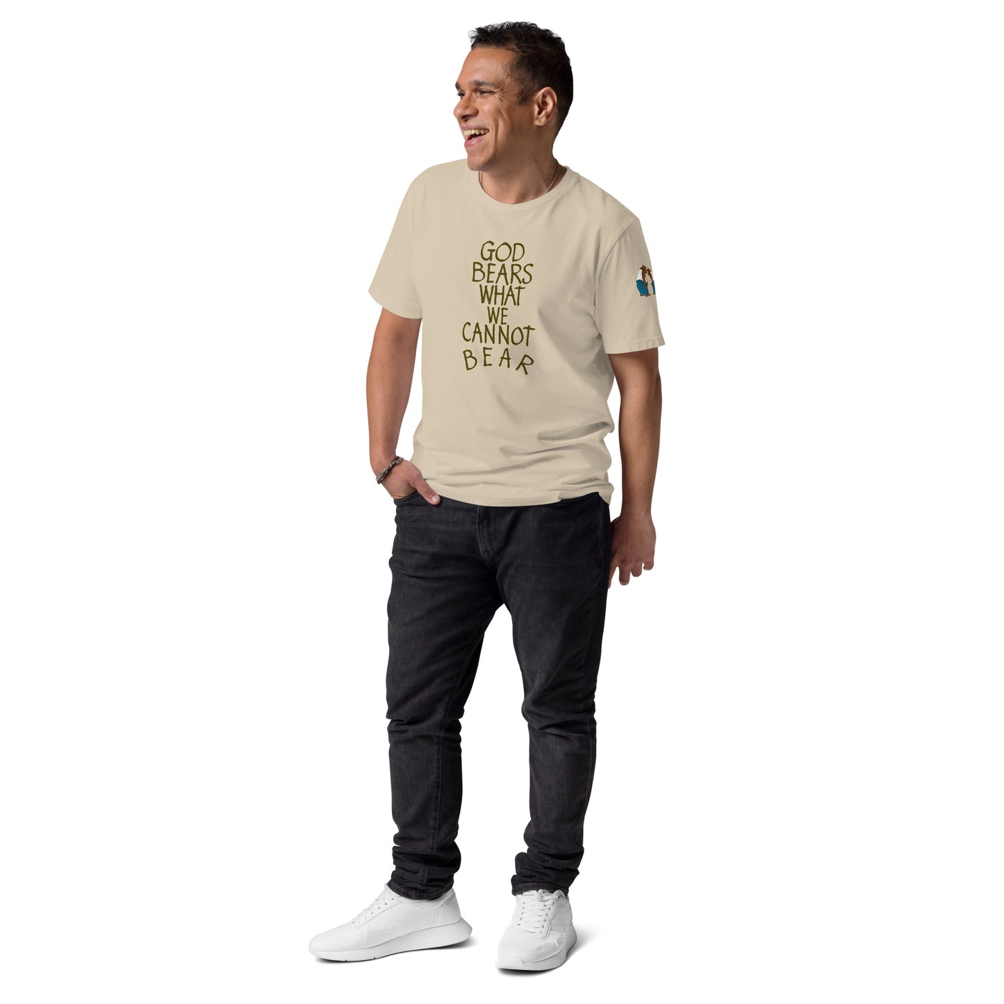 God Bears What We Cannot Bear: Unisex organic cotton t-shirts in light colors