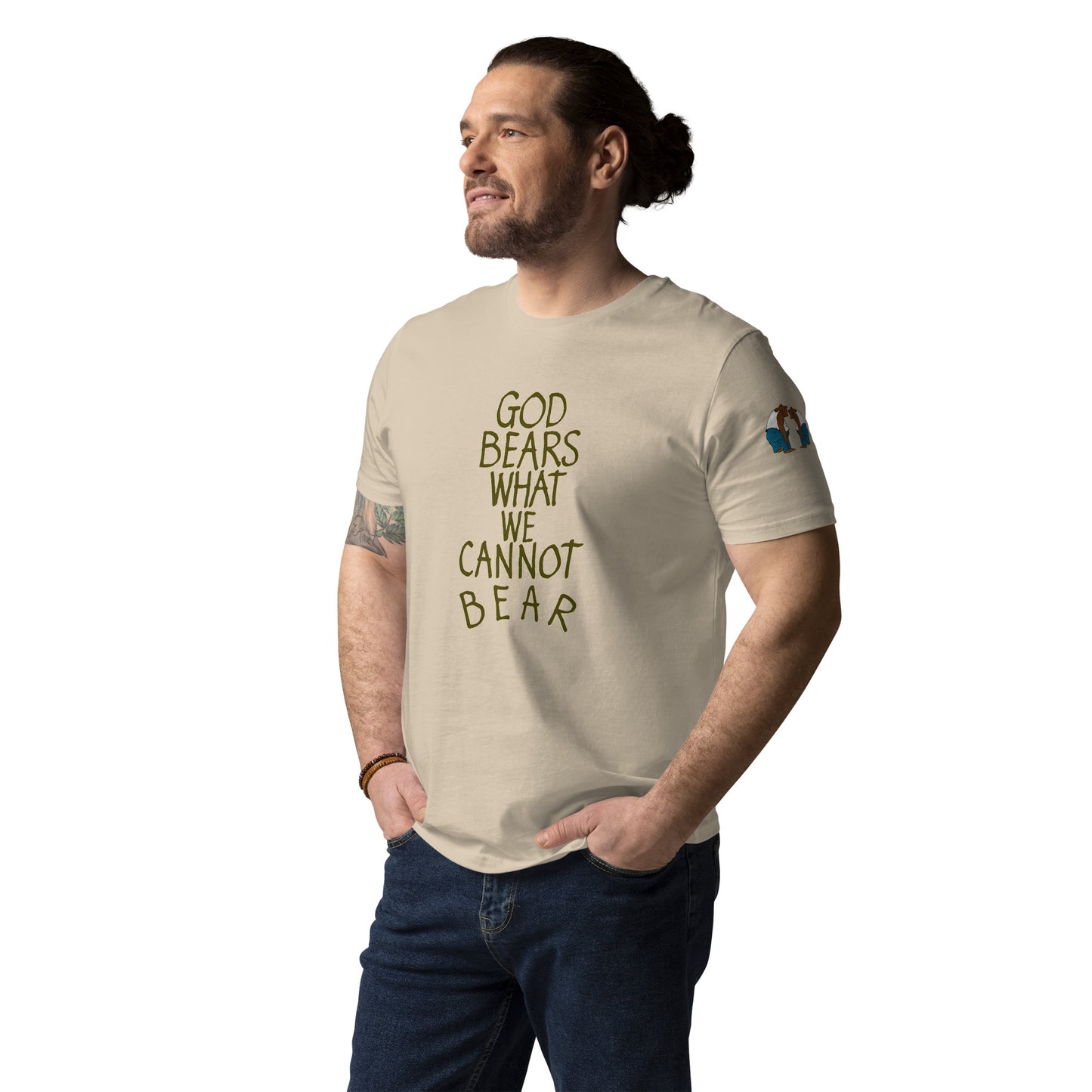 God Bears What We Cannot Bear: Unisex organic cotton t-shirts in light colors