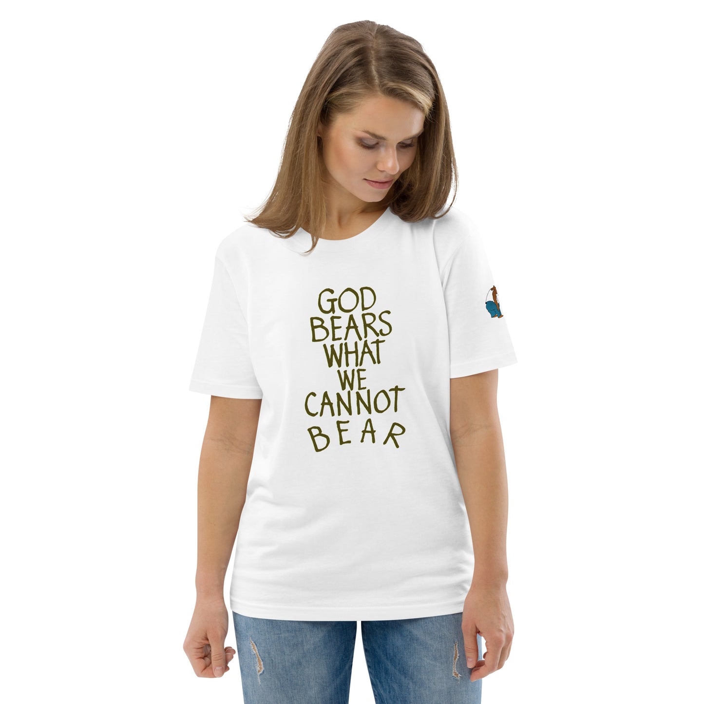God Bears What We Cannot Bear: Unisex organic cotton t-shirts in light colors