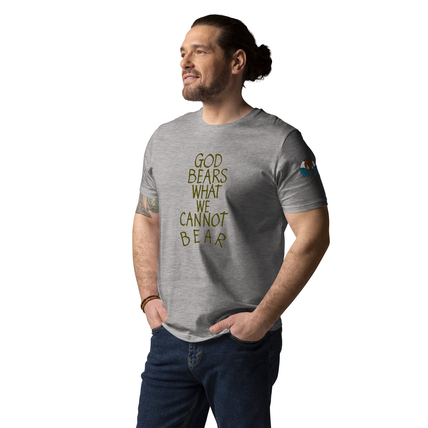 God Bears What We Cannot Bear: Unisex organic cotton t-shirts in light colors