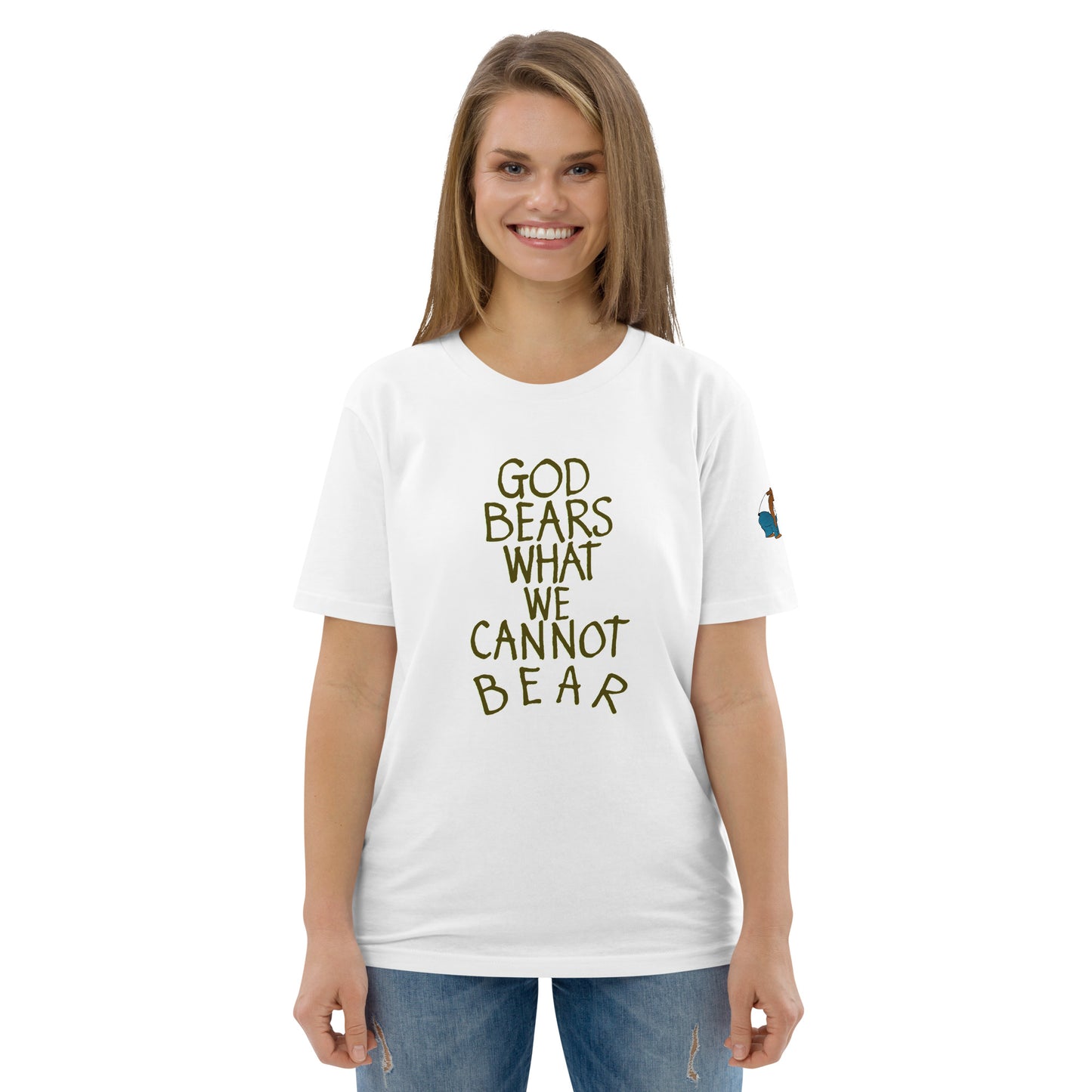 God Bears What We Cannot Bear: Unisex organic cotton t-shirts in light colors