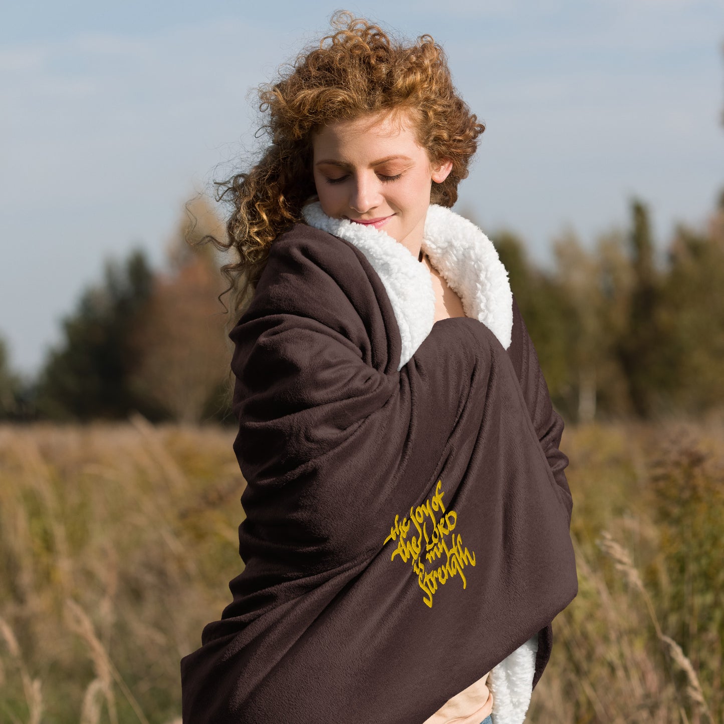 The Joy of the Lord is my Strength: Premium Embroidered Sherpa Blanket | 50″ × 60″