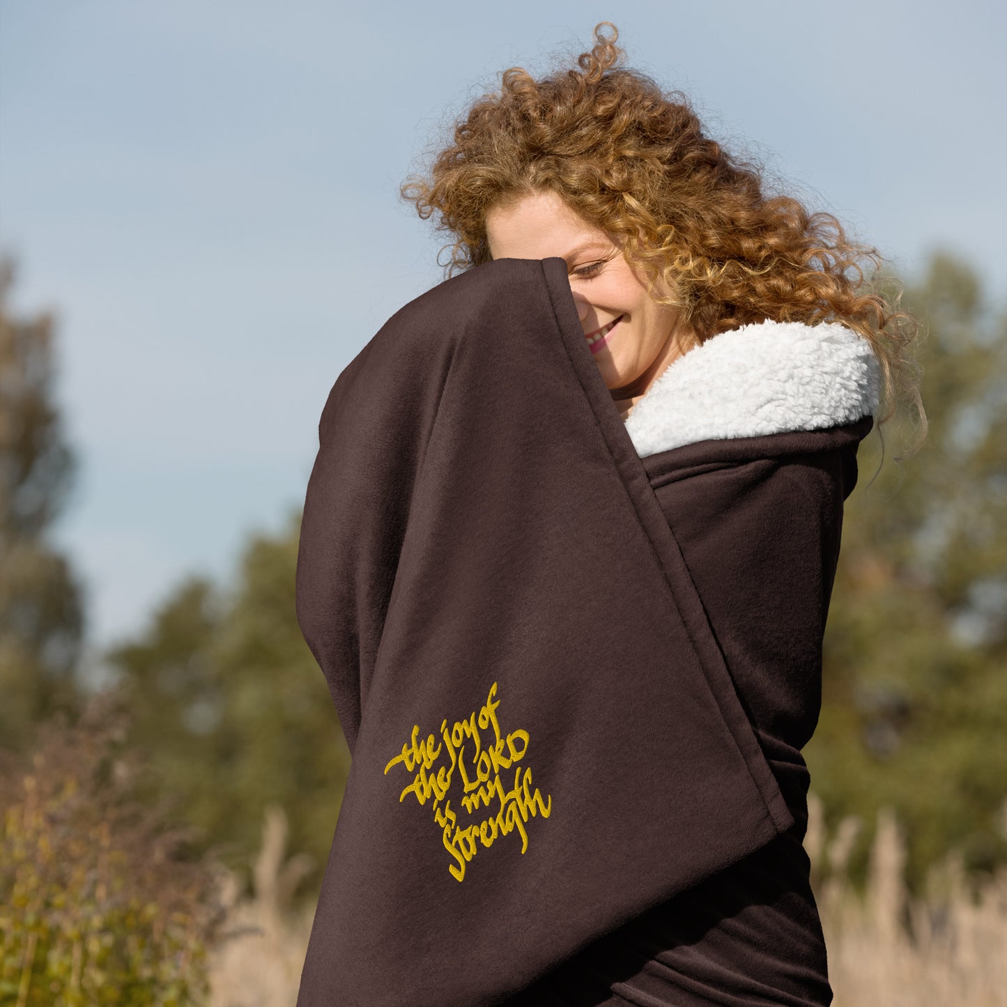 The Joy of the Lord is my Strength: Premium Embroidered Sherpa Blanket | 50″ × 60″